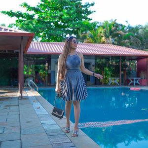 Striped  open back Dress