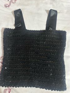 Sparkling Black Sequin Crop Top
