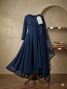 Elegant Navy Blue Sequined Gown