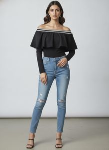 Chic Black Off-Shoulder Ruffled Top