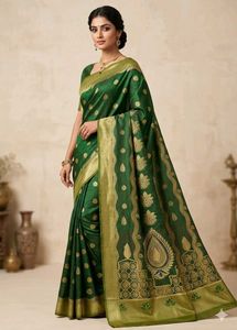 Elegant Green Saree with Gold Border
