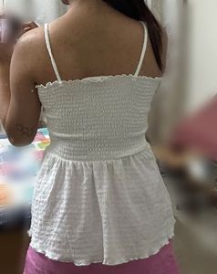 H&amp;M White Smocked Peplum Top