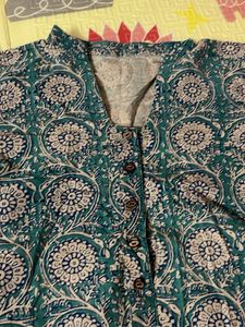 Women's Teal Floral Print Short Kurta