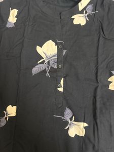 Floral Print Black short Kurta