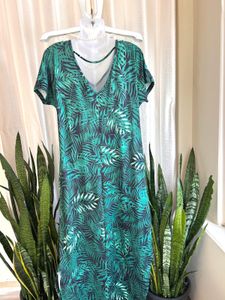 Imported V-Neck Tropical Print Maxi Dress