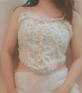 Floral Lace Cami Top with Pearl Buttons