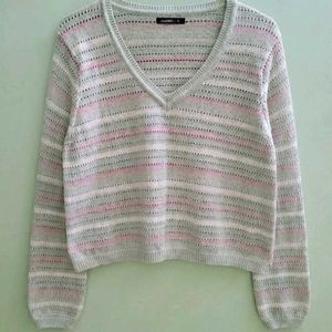 Striped V-Neck Knit Sweater