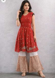 Red Kurti with Sharara Pants