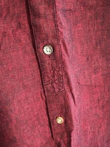 Men's Maroon Band Collar Shirt