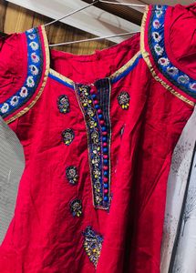 Red Embellished Kurta