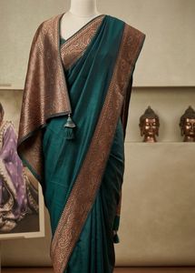 Elegant bottle green Saree with Brocade Border