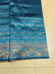 Blue Silk Saree with Gold Border