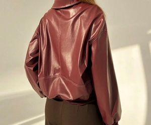 SAVANA Burgundy faux leather bomber jacket