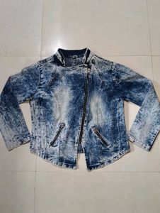 Men or Women Acid Wash Denim Biker Jacket