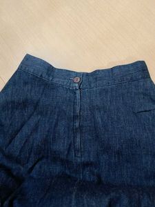 Denim Midi Skirt with Ruffle Hem