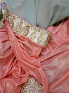 Elegant Peach Embellished Saree