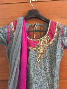 Grey And Pink Anarkali Very Good Condition