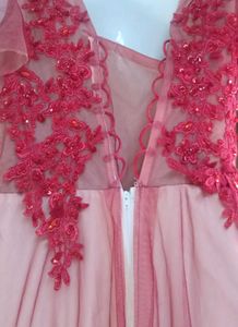Elegant Red Lace Embellished Gown