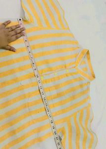 Men's Yellow &amp; White Striped Kurta