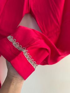 Fuschsia Pink Rich satin Mirror Work Suit pant set