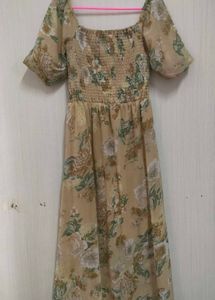 Floral Print Puff Sleeve Midi Dress