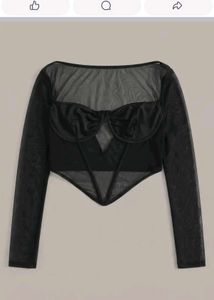 34279. Sheer Black Long Sleeve Crop Top