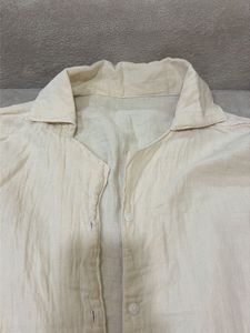 Cream Linen Blend Button-Up Shirt