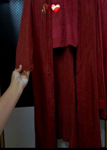 Maroon Kurta Set with Skirt and Jacket