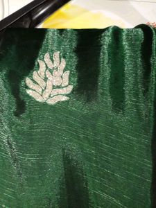 Elegant silver hand work Green Saree with blause s