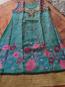 Beautiful Teal Embroidered full Kurta Set with two