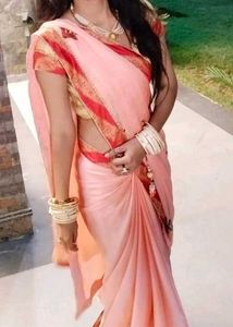 Elegant Pink Saree with Red Border