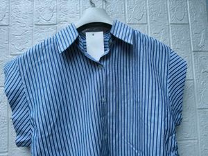New with tag Korean Blue Striped Sleeveless Shirt