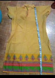 Yellow Embellished Neckline Kurta and Purse 👜