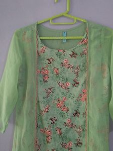 Kurta Top, A Line, Attached Coat Type Kurta, Light Green Colour, Light Weight Dress