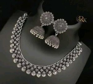 Oxidised Silver Necklace & Earrings Set