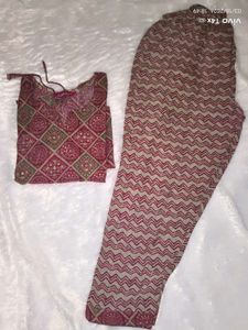 Maroon Printed Kurta and Palazzo Set-XL