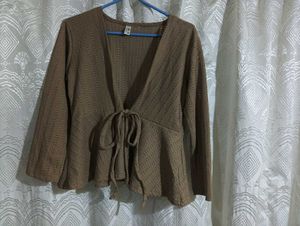 Brown Tie-Front Crochet Top
