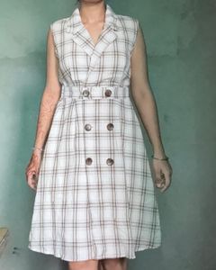 Plaid Sleeveless Blazer Slit Dress