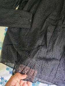 Elegant Black Textured Mock Neck Top