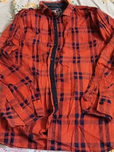 Orange and Blue Plaid Men's Shirt