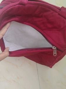 Quilted Maroon Tote Bag with Floral Embroidery