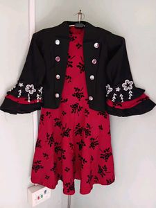 Brand New Red Floral Skater Dress With Jacket