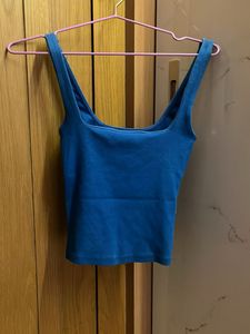 ZARA - Blue Square Neck Ribbed Tank Top