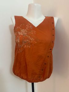 Orange Embroidered Sleeveless Wrap Top