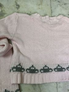 Pink Cropped Sweater with Cute Pattern