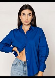 Vibrant Blue Oversized Button-Up Shirt