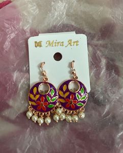 Purple Floral Mini Jhumki Drop Pearl Earrings