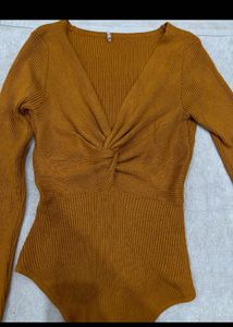 Twist-Front Ribbed Bodysuit