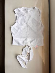 Urbanic White Backless Crop Top with Tie-Back