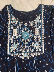 Embroidered Navy Blue Kurta